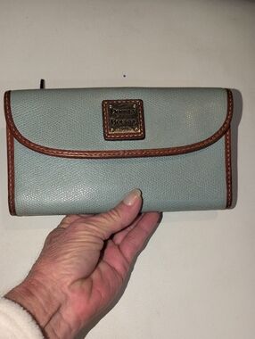 Dooney & Bourke Light Blue Leather Wallet with Brown Trim